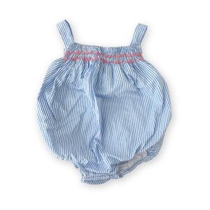 Jacadi Paris Blue and White Striped Baby Girl Romper 18m